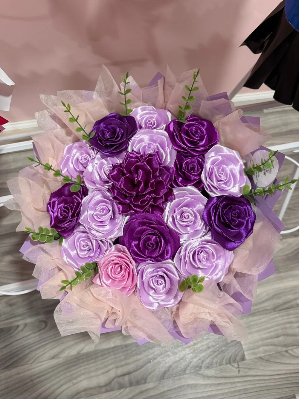 Artificial Rose Bouquet Home Accent in Purple and Pink